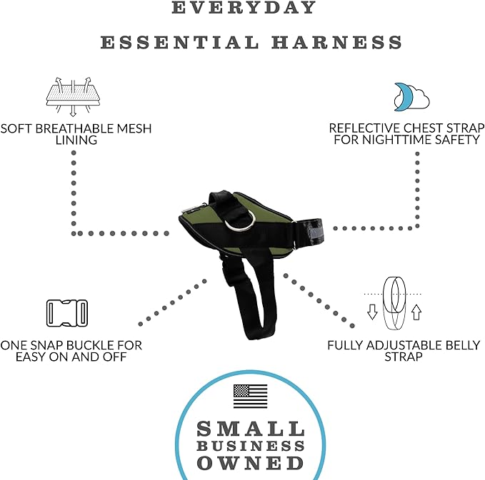 ShawnCo Essential Dog Harness, No-Pull Pet Vest with 3 Leash Clips, No Choke, Reflective, Adjustable and Padded, for Easy Walking and Training for Small, Medium and Large Dogs (Olive Green, M)