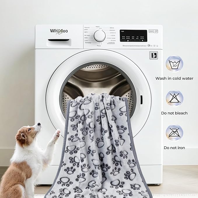Luciphia Premium Soft Dog Blanket for Small Medium Large Dogs Washable 300GSM Fluffy Warm Fleece Puppy Cat Paw Print Pet Flannel Grey Paw XL(57"x40")