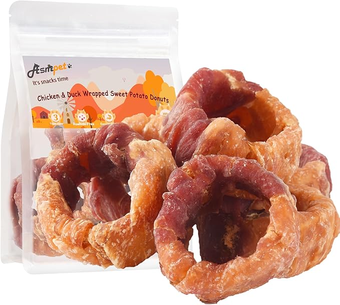 ASMPET Dog Treats, Chicken & Duck Wrapped Sweet Potato Donut, Gluten and Grain Free