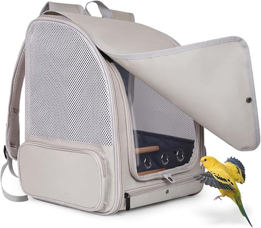 Cockatiel Carrier Backpack for Small to Medium Bird, Portable Bird Travel Carrier Cage with Standing Perches and Metal Tray, Breathable Transport Bag for Parakeet, Budgie, Conure, Cockatiel, Parrot