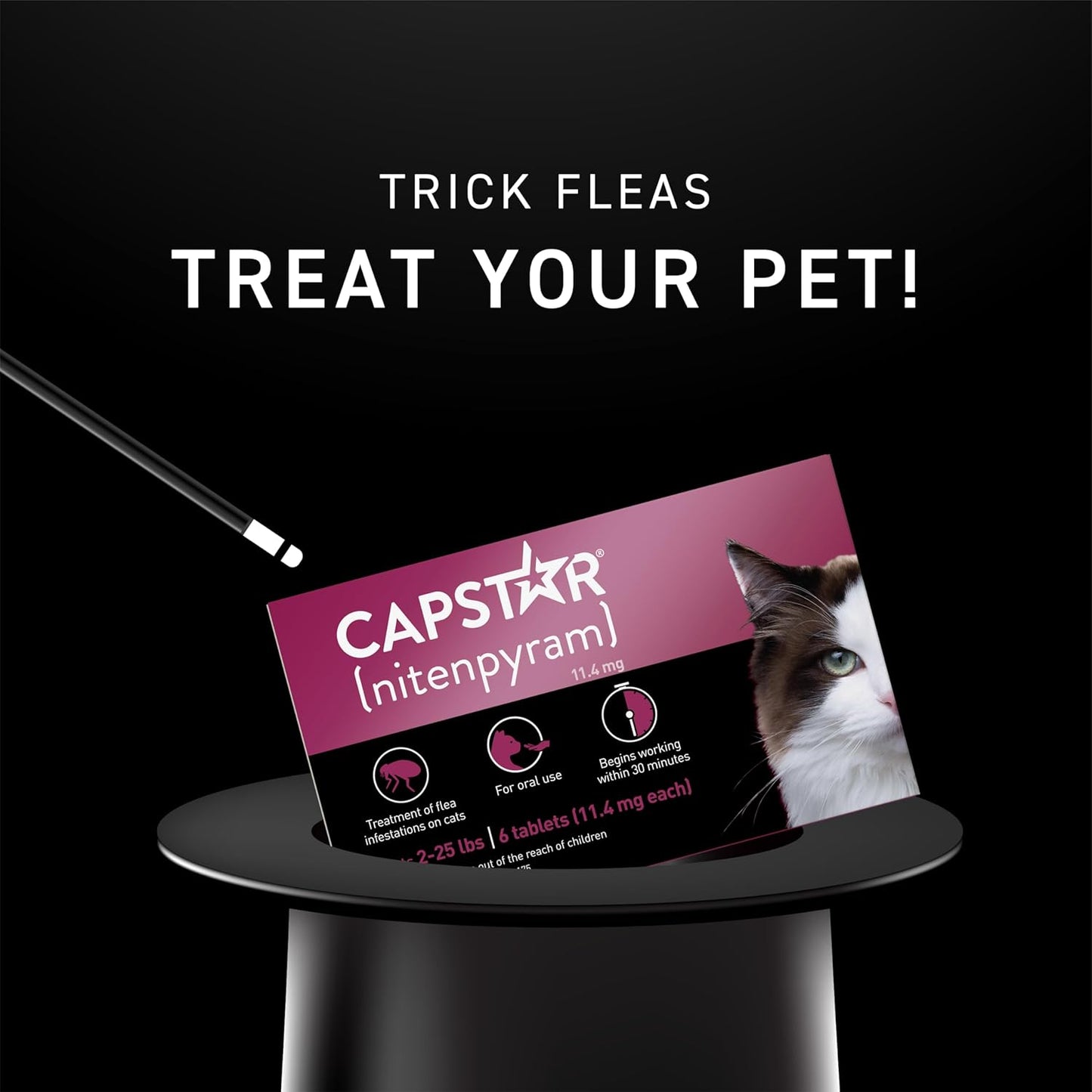 Capstar (nitenpyram) Cat Flea Treatment, Fast-Acting Oral Flea Treatment for Cats 2-25 lbs, Vet-Recommended Medication Tablets Start Killing in 30 Minutes, 6 Doses