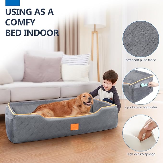 XIEAEOZEE Dog Car Bed for Large/Medium Dogs, Comfortable Pet Booster for Back Seat, Detachable & Washable Travel Seat with Thick Cushion (Gray)