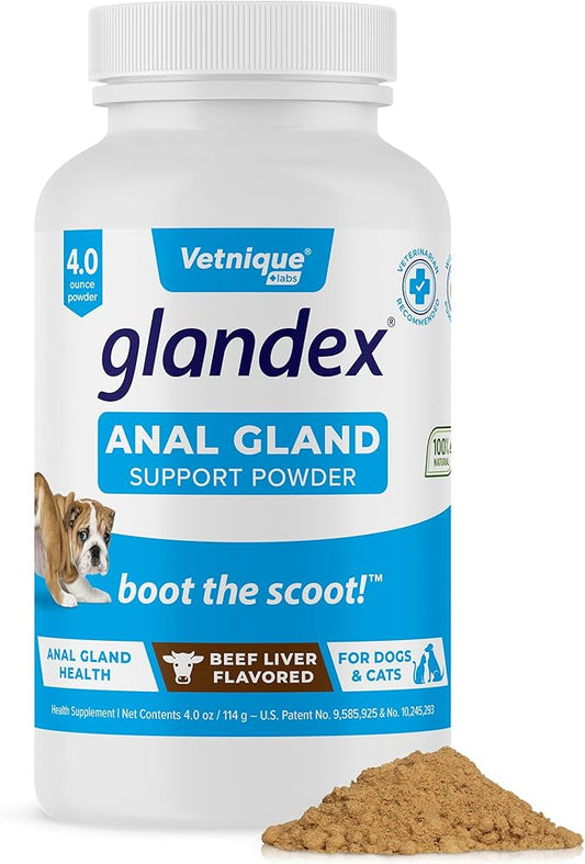 Vetnique Labs Glandex Dog Fiber Supplement Powder for Anal Glands with Pumpkin, Digestive Enzymes & Dog Probiotics for Digestive Health - Vet Recommended - Boot The Scoot (Beef Liver, 4.0oz Powder)