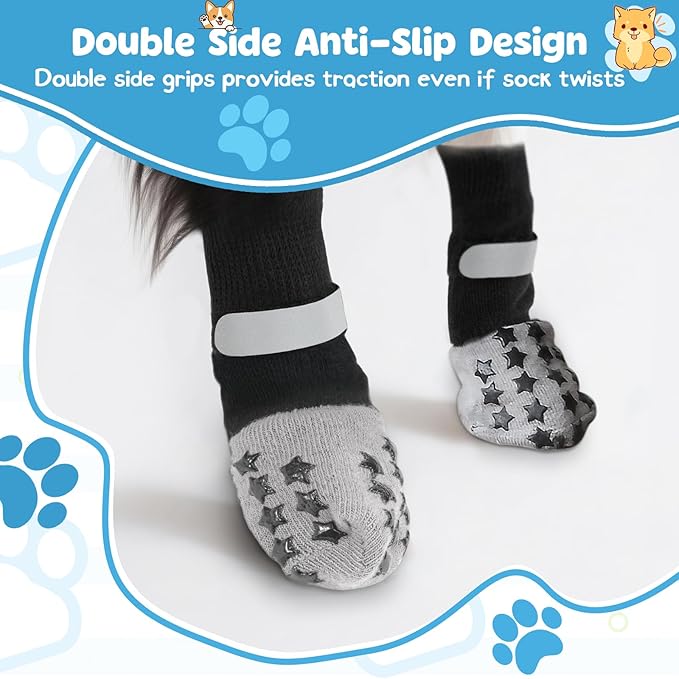 HeavenEye Dog Socks for Hardwood Floors, Anti Slip Dog Paw Protectors Shoes, Maximum Grip Prevent Licking Paws Slipping Hot Cold Pavement Boots for Small Medium Large Senior Dogs(Black Star, S)