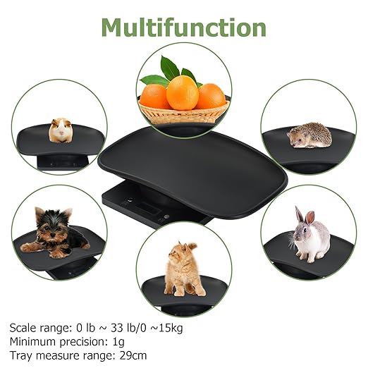 Digital Small Animals Scales for Weighing with Tape Measure, Puppy Whelping Scale Weigh Your Kitten, Rabbit with High Precision (Black Pet Scale&Tape)