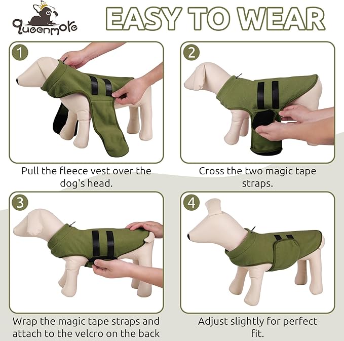 Queenmore XXL Dog Sweater, Soft Fleece Vest Pullover Dog Jacket with Leash Hole, Warm Winter Dogs Clothes Cold Weather Doggy Dachshund Sweaters for Large Dogs Cats Boy or Girl (Army Green, XXL)