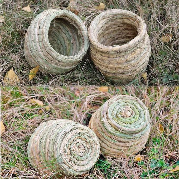 Hamiledyi Bird Nest Grass Bird Hut Outdoor Hanging Birdhouse Canary Nest Chickadee House Wren Nest Fiber Roosting Pocket for Parakeet Parrot Cockatiel Finch