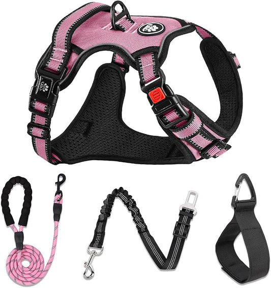 NESTROAD No Pull Dog Harness,Adjustable Oxford Dog Vest Harness with Leash,Reflective No-Choke Pet Harness with Easy Control Soft Handle for Small Dogs(Small,Pink)