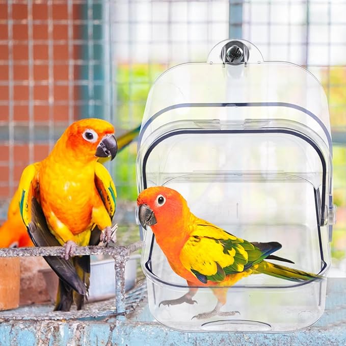 Bird Bath for Cage Transparent Bird Bathtub Hanging Portable Shower Pool No-Leakage with Stainless Steel Hooks for Small Birds Parakeet Canary Budgerigar Parrot Crested