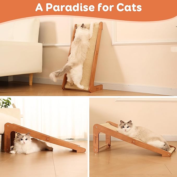 Extra-Larger Cat Scratching Post - Beechwood Base, 28.5" Natural Sisal Woven Cat Scratch Pad, Durable Cat Scratcher, Furniture Protector for Cats' Clawing and Play