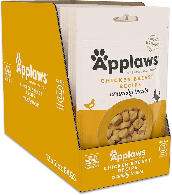 Applaws Natural Limited Ingredient Crunchy Cat Treats, High-Protein & Grain-Free Crunchy Chicken Snacks for Cats (12 x 2.0oz Bags)