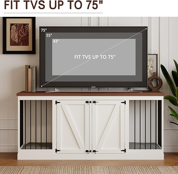 Dog Crate Furniture - Indoor Wooden Dog Kennel Furniture with Room Divider - 71"x23.6"x31.5"H, White