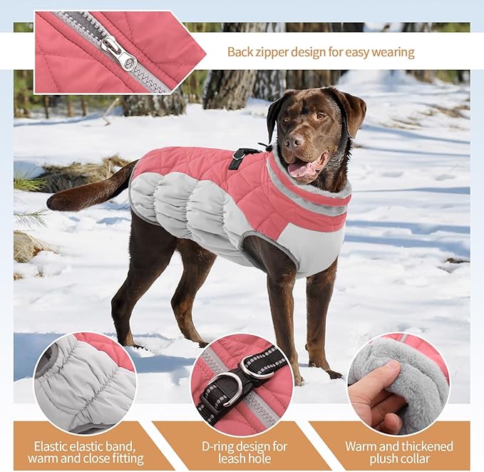 Dog Coats for Small Dogs, Puppy Coat, Warm Winter Jacket, XS Dog Coat with Harness Built in, Waterproof Pet Cold Weather Coats, Puppy Winter Clothes Snowsuit Chihuahua Maltese,Pink,XS