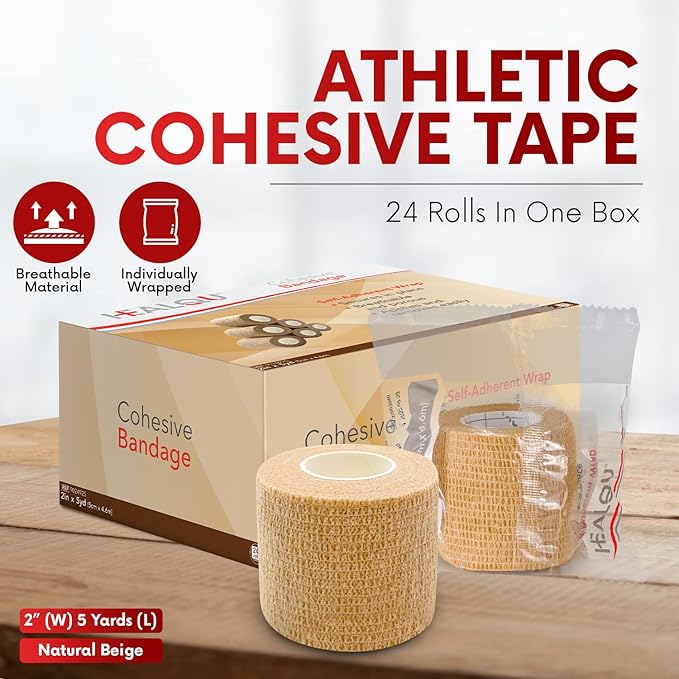 HEALQU Self Adhesive Bandage Wrap - 12 Rolls 2in x 5yd Cohesive Tape for Athletic and Sports - Self Adherent Medical Tape, Flexible, Elastic Bandages for Wrist & Ankle Vet Wrap for Dogs