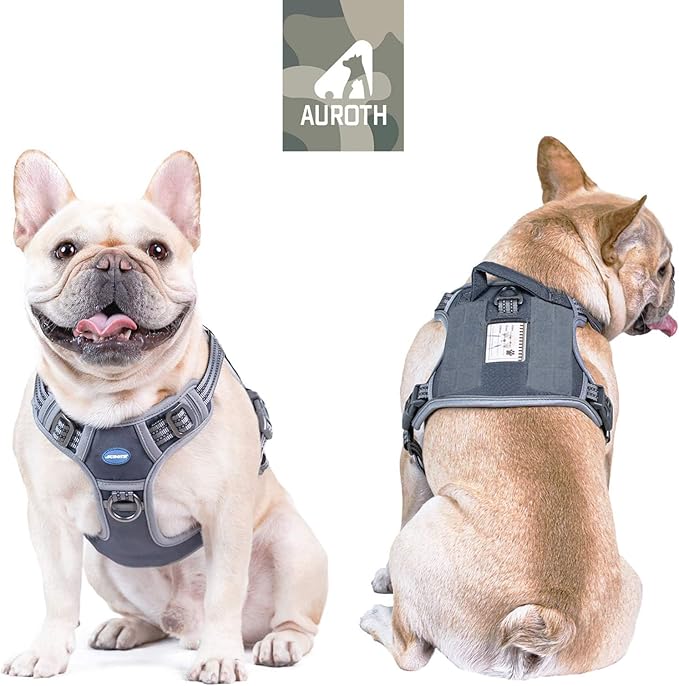 Auroth Tactical Dog Harness for Small Medium Dogs No Pull Adjustable Pet Harness Reflective K9 Working Training Easy Control Pet Vest Military Service Dog Harnesses Grey S
