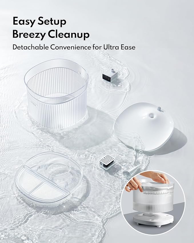 Homerunpet Cordless Cat Water Fountain, 7800mAh Battery, 30-Day Runtime, Easy-Clean Detachable Design, Transparent Tank, Motion Sensor, Black