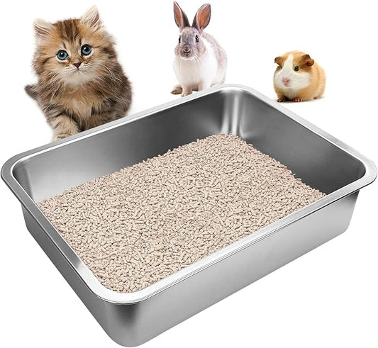Stainless Steel Cats Litter Box, 4" Height Litter Box for Small Animals, Easy Entry, Easy to Clean, Non Stick Smooth Surface