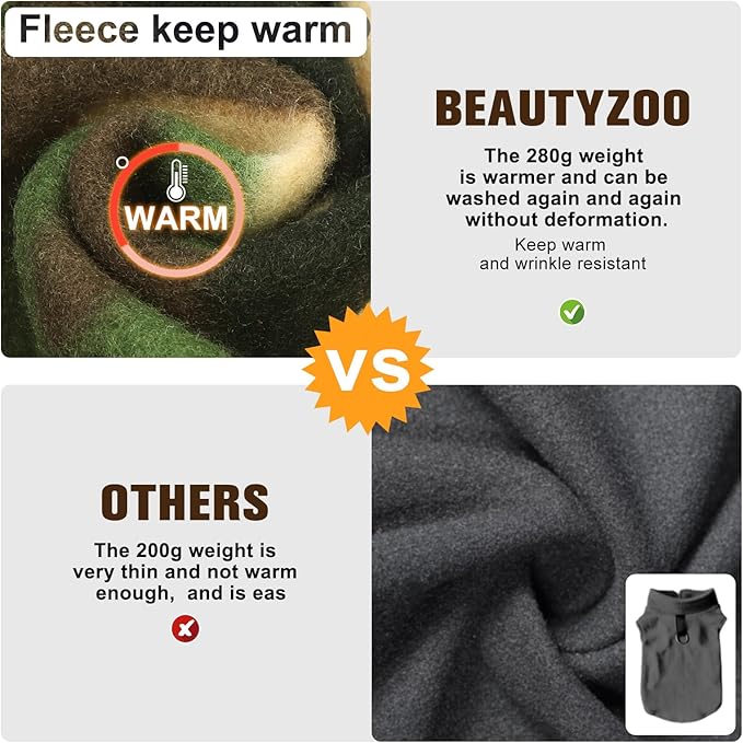 BEAUTYZOO Dog Fleece Vest Sweater Winter Jacket for Small and Medium Dogs with D-Ring Leash Cold Weather Coat Hoodie for XS S M Dogs Boy or Girls, Army Green S