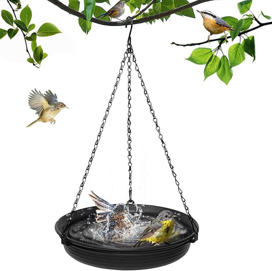Hanging Bird Bath for Outdoors, Bird Feeder Bowl for Outdside, Birdbath Water Feeder Tray for Backyard Garden Yard Patio Decoration (Black)