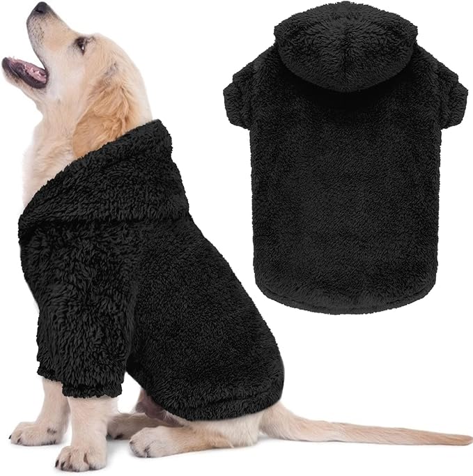 Fuzzy Dog Sweaters for Small Dogs Dog Hoodie Soft Double-Sided Plush Fleece Pet Sweater Clothes Pet Coats Hoodie Sherpa Hooded Sweatshirt(Black-S)