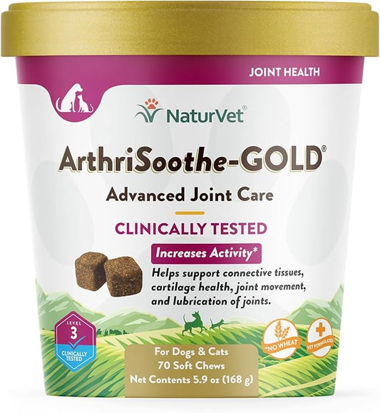 NaturVet ArthriSoothe-Gold Level 3 Advanced Joint Care for Dogs – Soft Chew Dog Supplement with Glucosamine, MSM, Chondroitin & Hyaluronic Acid – Wheat-Free Pet Supplements – 70 Ct.