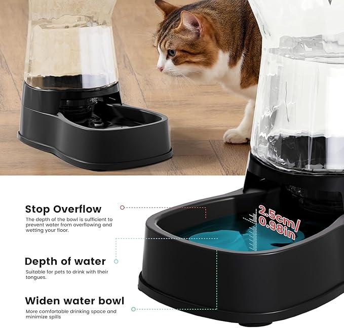 Gardner Pet Automatic Gravity Water Dispenser for Dogs, 1.0Gallon 100% BPA-Free Dog Water Bowl Dispenser, Pet Water Fountain Dispenser with Sponge Filter for Small&Medium Dogs, Cats, Puppies(Black)