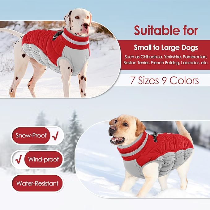 AOFITEE Dog Coat, Warm Dog Winter Coat for Small Dogs, Reflective Turtleneck Dogs Jacket with Harness Built in, Waterproof Windproof Pet Fleece Vest Snow Jacket for Cold Weather, Christmas Red S