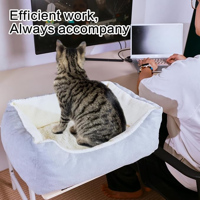 Cat Desk Bed – Innovative 90° Foldable Desk Cat Bed with Thick Cushion, Supports Up to 44 lbs, Quick Installation Without Drilling