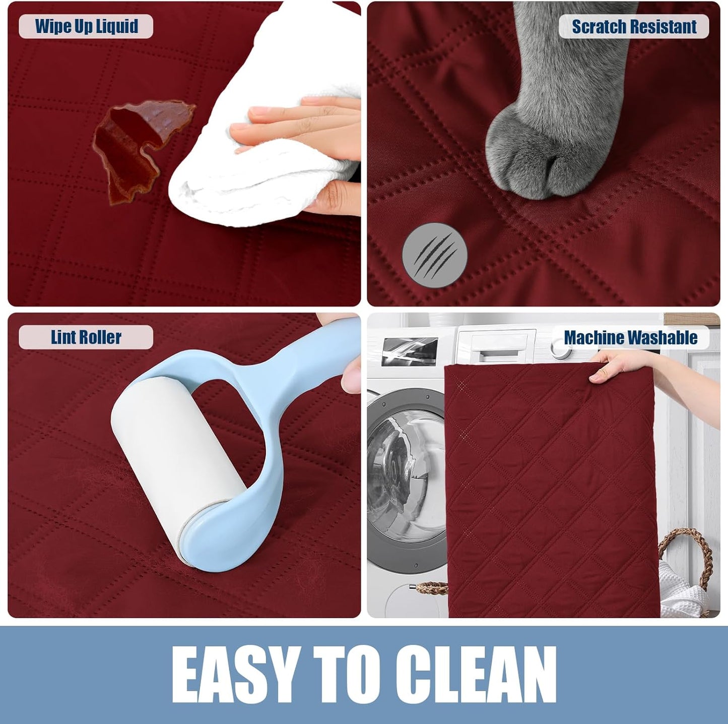 Smiry Waterproof Dog Bed Cover Pet Blanket, Soft Washable Dog Blanket for Furniture Bed Couch Sofa Reversible, Checkered (40"x50", Wine Red/Wine Red)