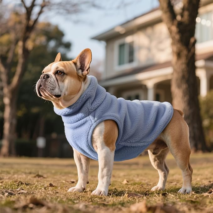 Idepet Dog Fleece Vest Sweater Zip Up Warm Pullover Dogs Jacket with D-Ring Leash Winter Cold Weater Coat Pet Sweatershirt Clothes Hoodie for Small Medium Dogs Boy Girl(Sky Blue,L)