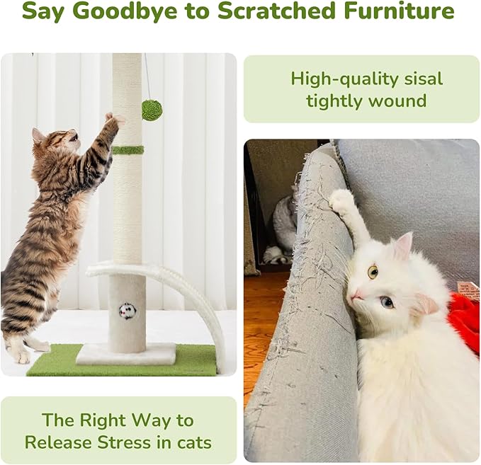 Cat Scratching Post, 35" Tall Cat Scratcher Kitten Scratch Post with Sisal Rope for Indoor Cats Claw Scratcher, Cat Tree with Dangling Ball for Kitties and Cats