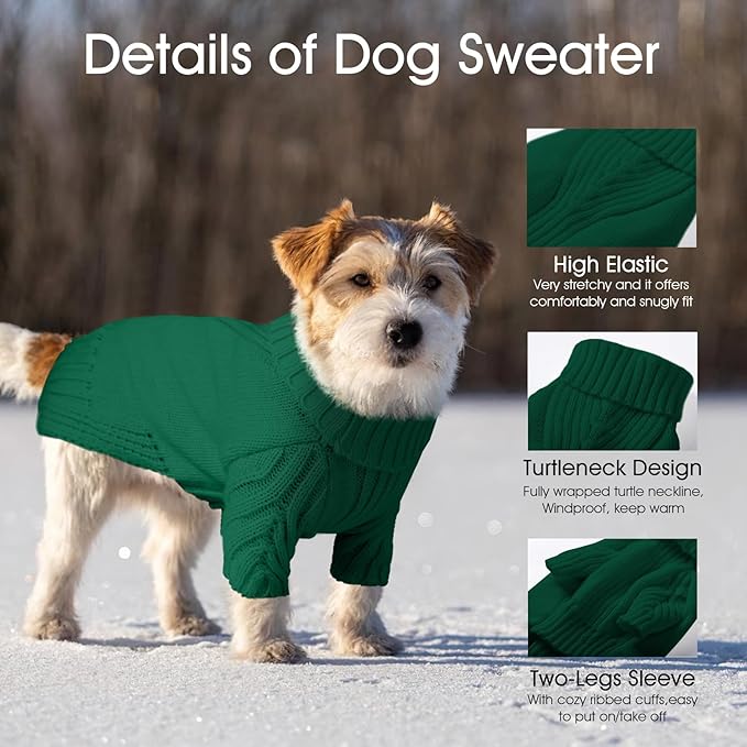 Dog Sweaters for Small Medium Large Dogs Girl, Classic Turtleneck Pet Sweater for Dogs, Thermal Doggy Winter Coat, Warm Dog Shirt Outfits, Double Knitting Collar for Outdoor Playing (2XL, Dark Green)