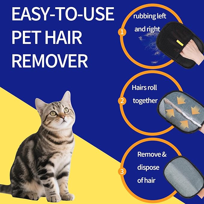 Pet Hair Removal Glove for Dogs & Cats-Upgraded Electrostatic Pet Hair Grooming Glove, Reusable Magic Brush Tool for Furniture, Couch, Carpet, Car Seats