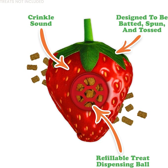 Meowijuana Knock N' Nibble Strawberry | Refillable Treat Dispensing Cat Toy | Promotes Play and Cat Health | Interactive Puzzle Toy for Felines