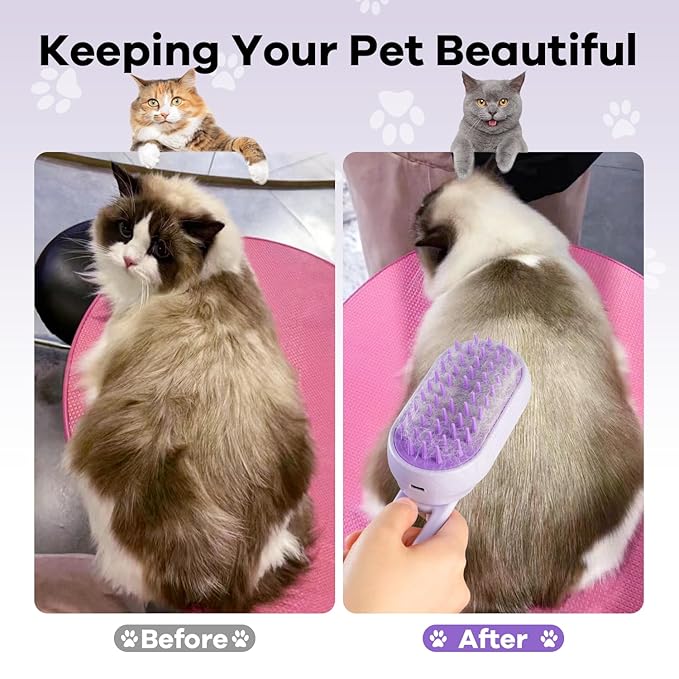 Cat Steam Brush for Shedding, 4 in 1 Cat Steamy Brushs Cleanser with Foldable Handle, Pet Spa Brush for Cats, Spritz Defur Comb for Pets, Steam Brushs for Cats, Pet Spray Hair Removal Comb