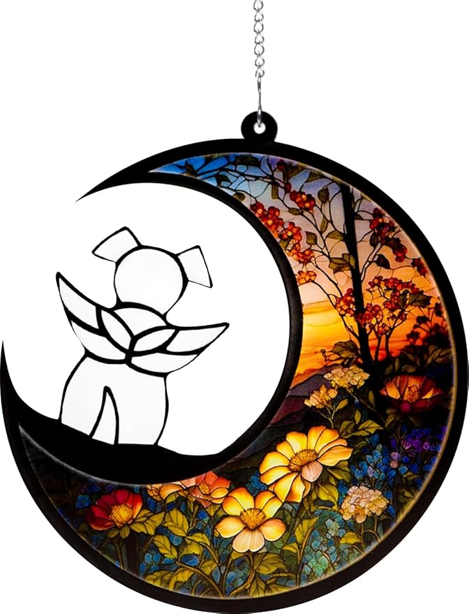 Dog Memorial Suncatcher,Pet Sympathy Gifts,Dog Memorial Gifts for Loss of Dog,Personalized Dog Pass Away Gifts with Name Date for Pet Lovers