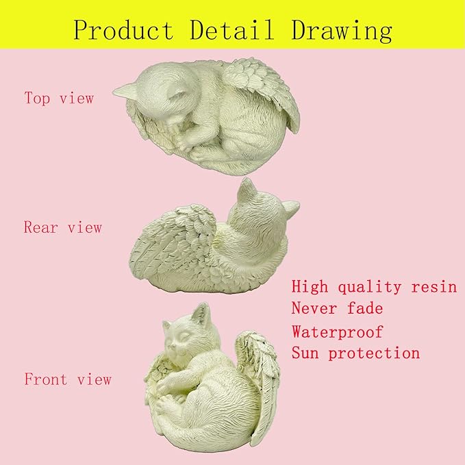 Small Cat Memorial Stone Commemorates Our Lost Fur Baby,Peaceful Sleeping Angel Statue for Garden,Indoor,Pet Grave Markers,and Loss of Cat Sympathy Gift (Milky White, Small)