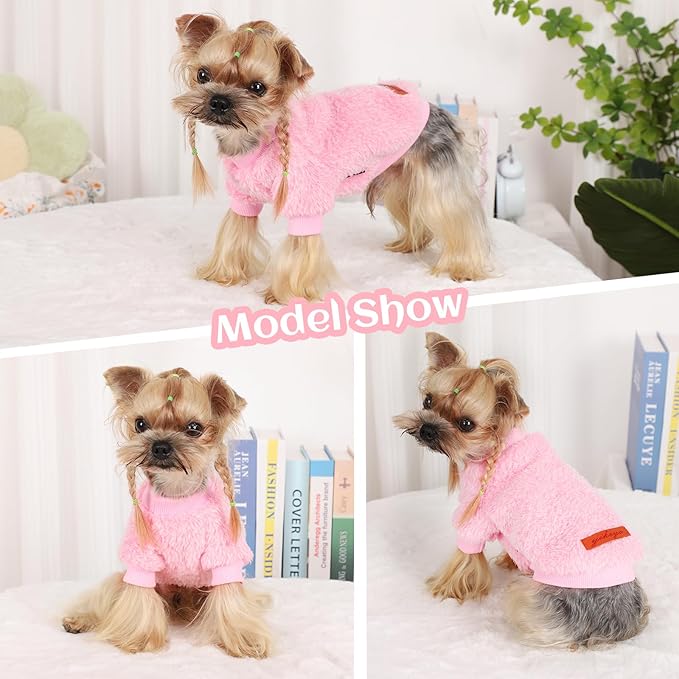 Dog Sweater Sweaters for Small Dogs Girl Purple Fleece Clothes Winter Soft Thickening Warm Puppy Boy Teacup Yorkie Chihuahua (S,Pink)