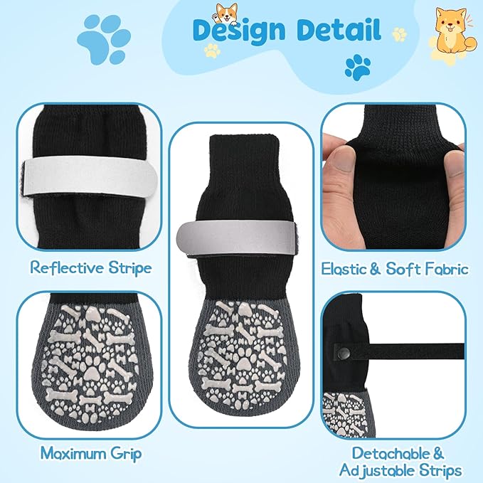 HeavenEye Dog Socks for Hardwood Floors, Anti Slip Dog Paw Protectors Shoes, Maximum Grip Prevent Licking Paws Slipping Hot Cold Pavement Boots for Small Medium Large Senior Dogs(White Bone, XL)