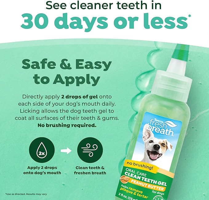 TropiClean Fresh Breath Dog Toothpaste for Teeth Cleaning, Breath Freshener, Easy Plaque & Tartar Remover Gel, No Toothbrush Needed, Peanut Butter, 2oz.