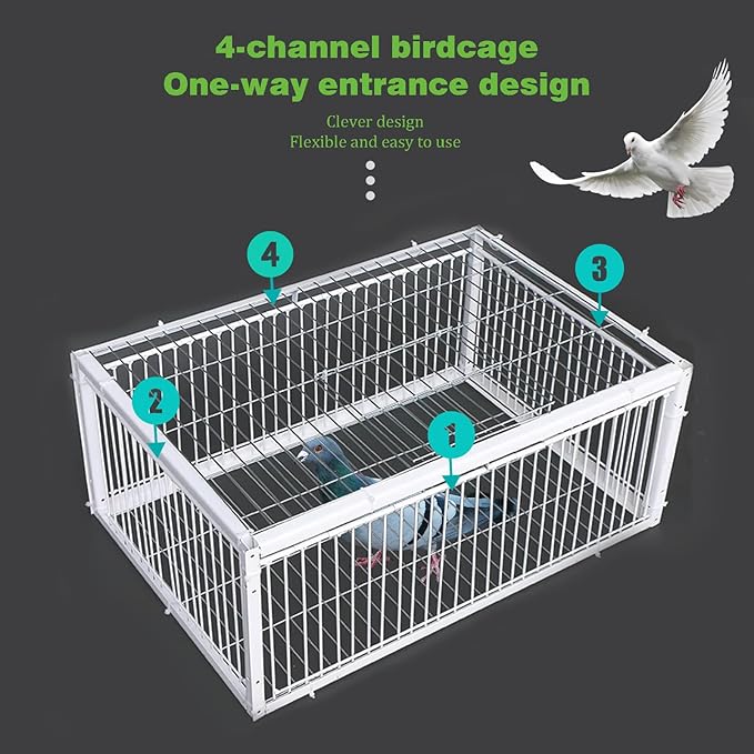 Pigeon Trap Cage with Escape-Proof Design Chicken Trap Bird Cage with One Way Entrance for Sparrows Quails Bird Chick and Duckling (23.6”L x 15.75” W x 10.24 ”H)