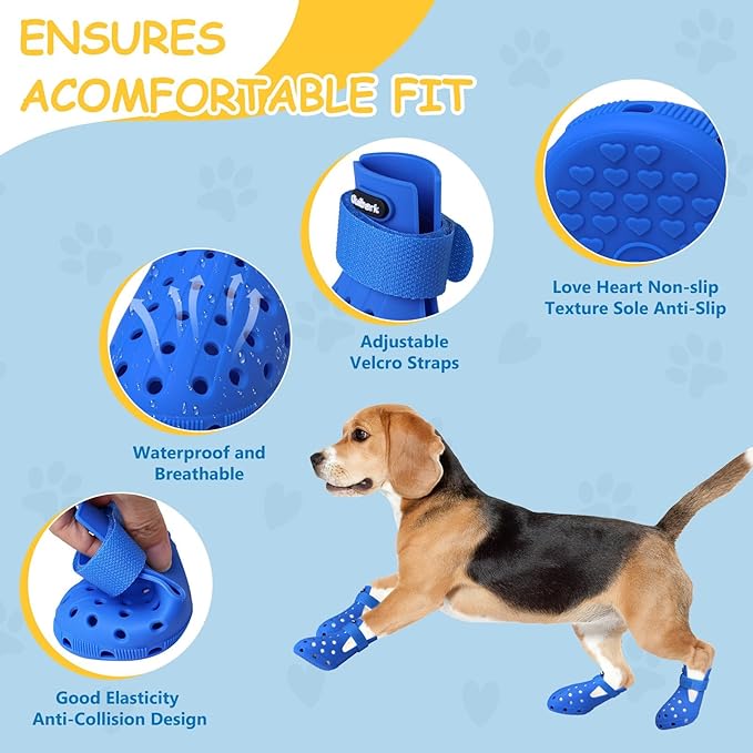 Dog Shoes for Hot Pavement Non-Slip Waterproof Dog Shoes for Medium Dogs Large Size Dogs Easy ON & Off Adjustable Easy-Clean for Beach Outdoor Blue, Size L: (3.5x2.63’’)(L*W)