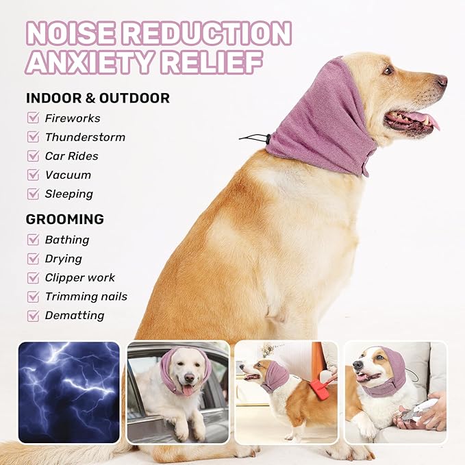 Dog Calming Hoodie, No Shake Ear Wraps for Dogs, Adjustable Dog Ear Muffs for Noise Protection, Ear Wrap Head Cover for Head Warp Anxiety Relief, Hematoma, Grooming and Force Drying