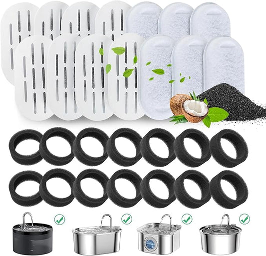 Cat Water Fountain Filters, 28 Pack Cat Fountain Filters, Cat Fountain Replacement Filters for 67oz/2L&108oz/3.2L Stainless Steel Cat Water Fountain, Pet Water Fountain Filters (14 Filters&14 Sponges)