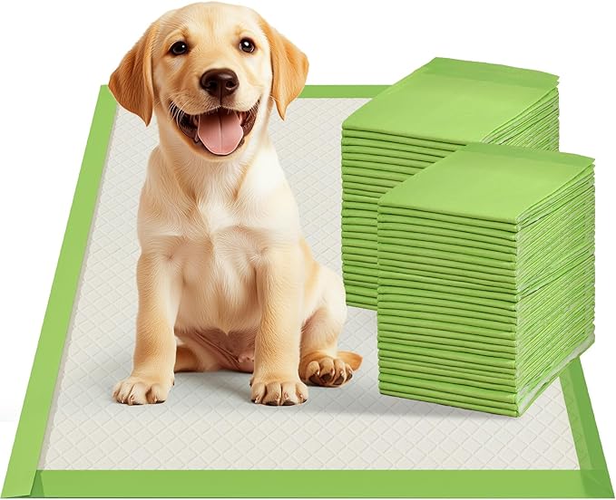 Gardner Pet Dog Pee Pads Rugular 22"x22", Thicker ECO Green Small Disposable Puppy Training Pads Super Absorbent Full Edge-Wrapping Pad for Dogs, Puppies, Doggies, Cats-(50 Count)