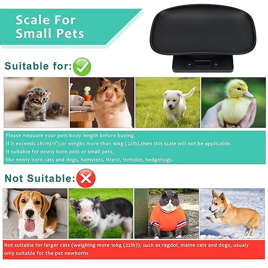 Digital Small Animals Scales for Weighing with Tape Measure, Puppy Whelping Scale Weigh Your Kitten, Rabbit with High Precision (Black Pet Scale&Tape)