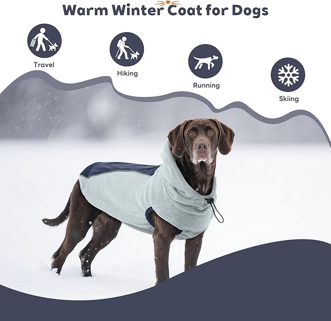 IECOii Great Dane Fleece Dog Sweater, Extra Large Dog Fleece Sweater for Giant Breeds Dogs Turtlenck, Cozy Warm Dogs Hoodie with Leash Hole, Fall Winter Walks Easily, Machine Washable, Blue, 5XL