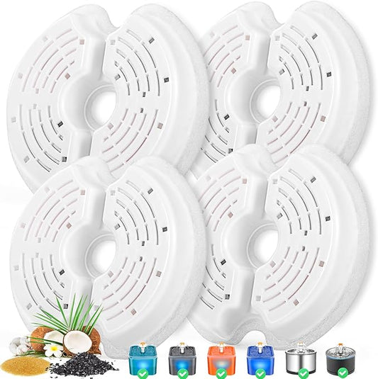 Cat Water Fountain Filters for 84oz/2.5L Stainless Steel Pet Fountain and 67oz/2.0L Plastic Cat Drinking Fountain, 4 Pack Pet Replacement Filters Set