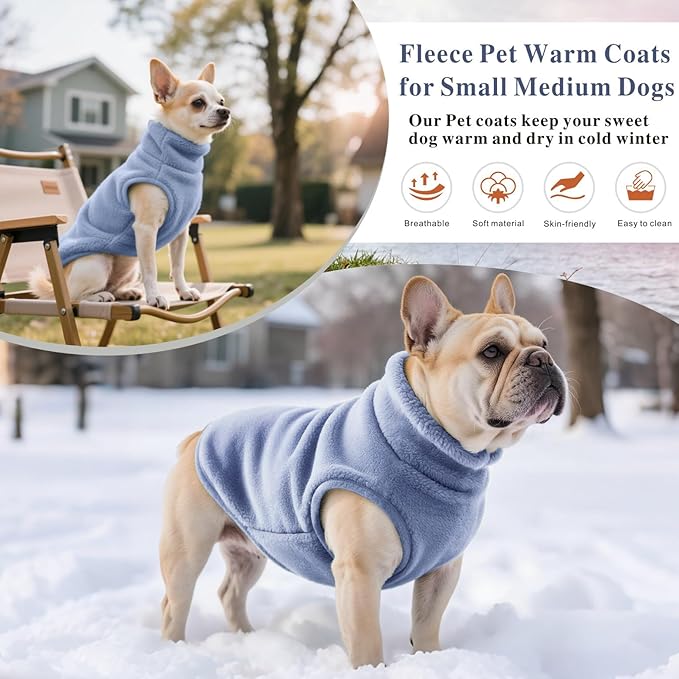 Idepet Dog Fleece Vest Sweater Zip Up Warm Pullover Dogs Jacket with D-Ring Leash Winter Cold Weater Coat Pet Sweatershirt Clothes Hoodie for Small Medium Dogs Boy Girl(Sky Blue,M)
