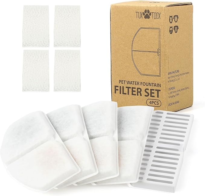 Cat Water Fountain Filters - Pet Fountain Filter Replacement 4 Pack, Four-layer Fine Filtration System, Activated Carbon Filters